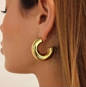 Women Fashion Gold Mid Circle Hoop Earrings